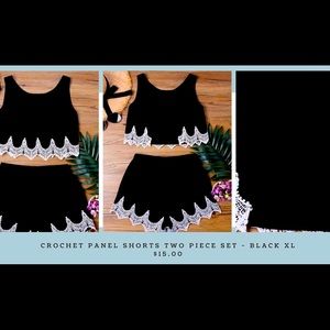 🛍 Crochet Panel Shorts Two Piece Set - Black Xl